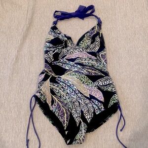 Cache Coeur Maternity swimsuit Blue, Purple, Yellow, Green Feathers
